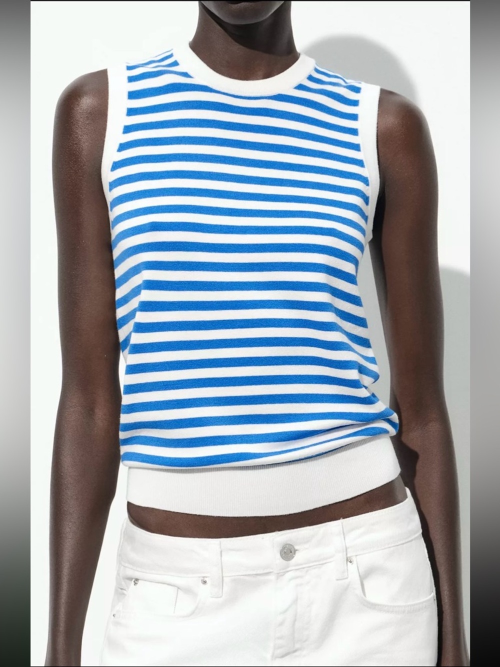 New ZARA Striped Blue & White Sleeveless Knit Top